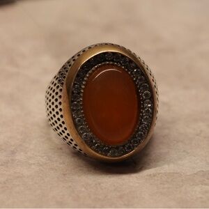 Vintage 925 Sterling Silver Natural Orange Agate Ring